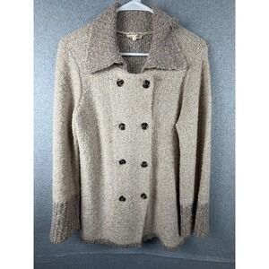 Mystree Cardigan Sweater‎ Womens Medium Beige Double Breasted Collar Chunky Knit